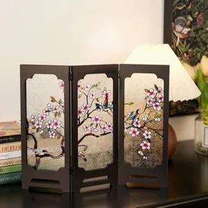 Vintage faux embossed glass folding screen desktop decorative ornament for home decor