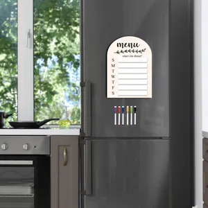 Tableau de menu hebdomadaire magnétique en bois pour réfrigérateur avec marqueurs effaçables.