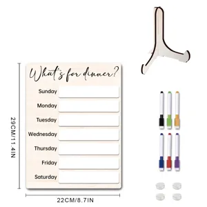 Tableau planificateur de menu de dîner hebdomadaire en bois avec support aimants 29x22cm