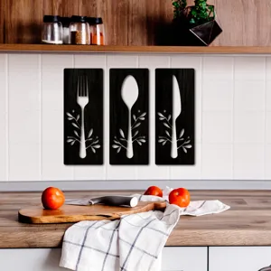 Ensemble de décoration murale cuisine en bois 3D couverts cuillère fourchette autocollant