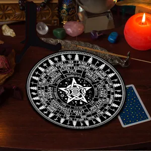 Wheel of the Year altar plaque and stand set, witchcraft calendar table decor for home.