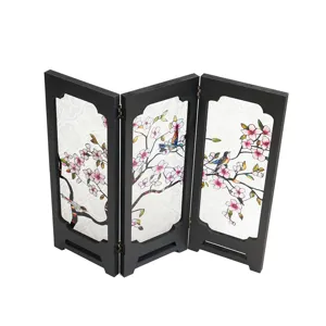 Miniature folding screen desktop decoration with retro floral design for home office.