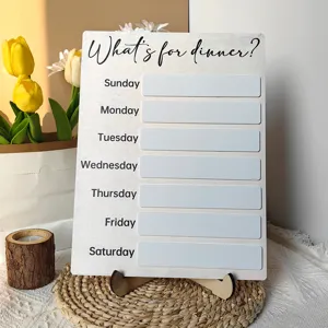 Tableau de menu magnétique en bois pour planificateur de repas hebdomadaire, organisateur.
