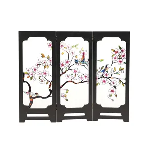Mini retro style desktop screen divider flower and bird relief glass ornament decor