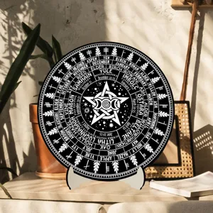 Wheel of the Year wooden calendar plaque pagan altar decor pentagram desk ornament 1pc
