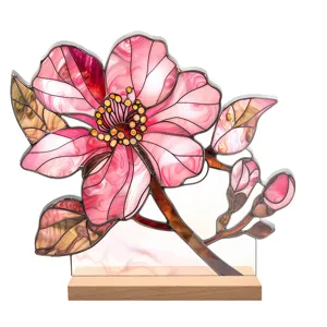 Detailed view of stained glass style floral acrylic desktop ornament home decor piece
