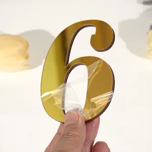 Gouden spiegel acryl houten 3d nummer muursticker huisdecoratie doe het zelf cijfer 6
