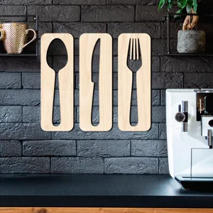 Ensemble d'art mural en bois pour couverts, cuillère couteau fourchette déco cuisine.