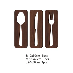 Ensemble de décoration murale cuillère couteau fourchette en bois pour cuisine 3Pcs