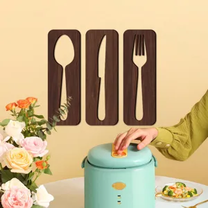 Ensemble de décoration murale en bois 3D, cuillère couteau fourchette enseigne de cuisine en bois.