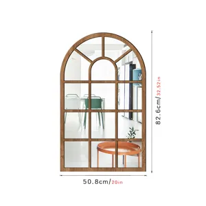 Wooden acrylic arched window wall mirror decorative sticker for living room bedroom 82x50cm