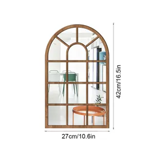 Wooden acrylic arched window wall mirror sticker for living room and bedroom home decor