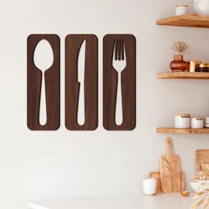Ensemble de art mural en bois coutellerie cuisine décoration bois de tilleul cuillère fourchette