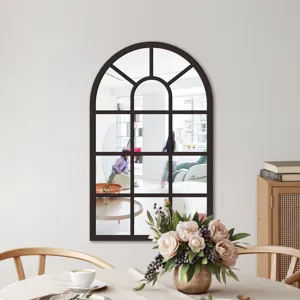 Black arched windowpane decorative wall mirror sticker for living room bedroom home decor