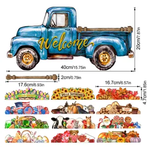 Set di decorazioni per camion stagionali intercambiabili in legno per feste e casa.