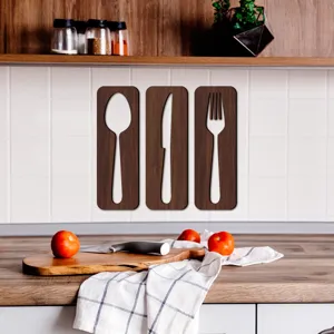 Art mural en bois cuillère couteau fourchette, décoration suspendue cuisine, panneau rustique