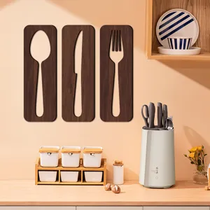 Ensemble de décoration murale de couverts en bois 3D cuillère couteau fourchette cuisine.