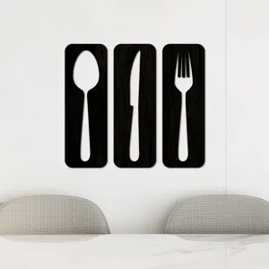 Set de décoration murale en bois, 3pcs suspension cuisine avec silhouette cuteau fourchette.