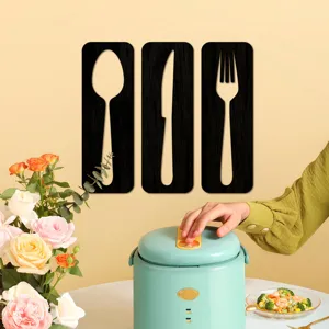 Stickers muraux couverts en bois 3D Fourchette Cuteau Cuisine Décoration Tilleul 5mm