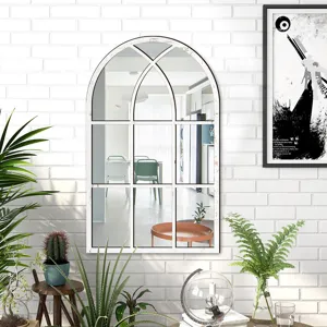 Decorative arched window wall mirror sticker for living room bedroom home decor details.