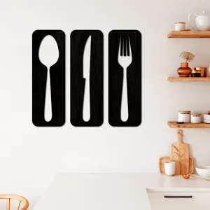 Set de décoration murale couverts en bois 3D, cuillère couteau fourchette pour cuisine, 5mm tilleul.