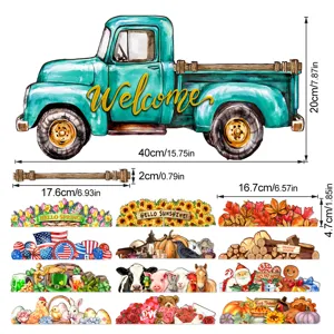 Set di decorazioni festive stagionali per camion in legno intercambiabili con magnete.