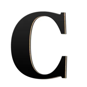 Gedetailleerd overzicht van de zwarte 3D acryl en houten letter C muursticker voor decor.