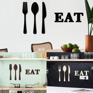 Décoration murale de cuisine en bois 3D fourchette cuillère couteau et panneau de lettres EAT