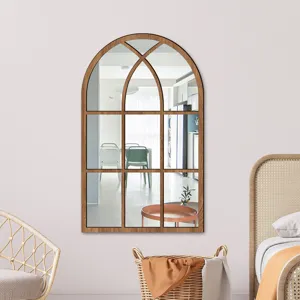 Wooden arched window wall mirror for living room bedroom decor, rustic mirror wall sticker.