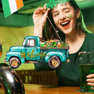Cartello per porta in legno camion di benvenuto San Patrizio decorazione con trifoglio