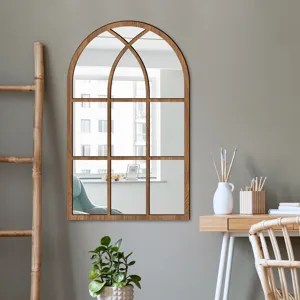 Wooden acrylic arch window wall mirror sticker for living room bedroom home decor detail view.