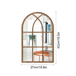 Wooden acrylic arched window mirror wall sticker for modern home and room decoration.