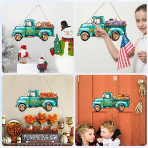 Cartello per porta in legno di camion intercambiabile con decorazioni natalizie magnetiche.