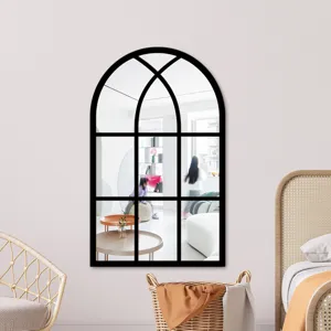 Arched window wall mirror sticker acrylic decorative black frame for living room bedroom home decor