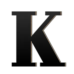 Houten acryl 3D letter K muursticker huisdecoratie detail close-up weergave item.
