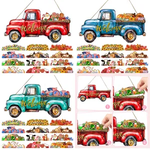 Targa Sospesa da Parete per Festival Magnetica Intercambiabile con Decorazione per Porta d'Ingresso per Vacanze Stagionali in Legno