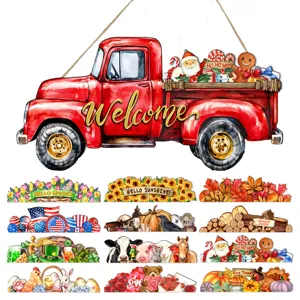 Segno di benvenuto per camion rosso stagionale intercambiabile per decorazioni casa.