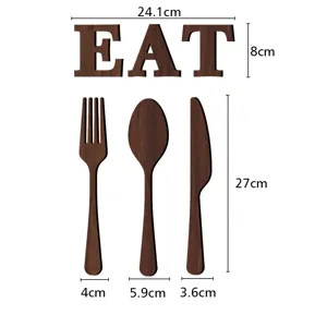 3D Lettres EAT en Bois et Décoration Murale de Couverts pour Cuisine Panneau Suspendu