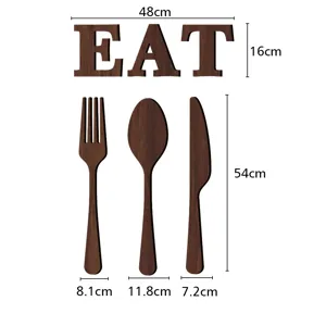 Ensemble de déco murale de cuisine en bois 3D lettres EAT et couverts, en tilleul de 5 mm.