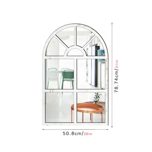 Arch window decorative wall mirror with wood frame and acrylic surface for room decor 78cm