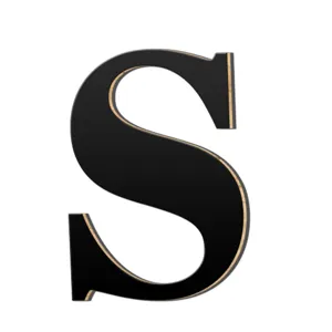 Zwarte 3D houten acryl letter S muursticker sticker voor huis en kantoor decoratie.