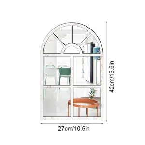 Wooden acrylic arched window wall mirror sticker for living room bedroom home decor 42x27cm