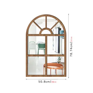 Arched wooden mirror wall sticker, acrylic decorative window mirror for living room home decor.