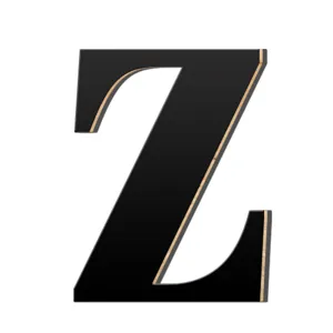 Houten 3D letter Z wanddecoratie, zwarte afwerking met natuurlijke houten rand voor thuis
