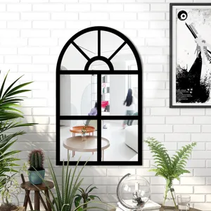 Decorative arch window wall mirror acrylic sticker for modern home living room decor.