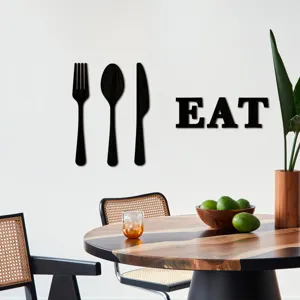 Ensemble de décoration murale en bois 3D couverts et EAT pour cuisine et salle à manger.