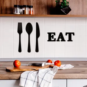 Décoration murale de couverts en bois 3D Cuisine EAT Lettre Panneau Autocollants muraux Tilleul