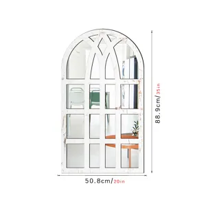 Arched wooden and acrylic mirror wall sticker, vintage decorative fake window for living room.