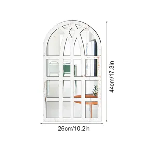 Wooden acrylic mirror sticker arched window wall decor detail view showing dimensions 44x26cm.