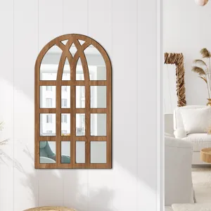 Arched wooden acrylic mirror wall sticker, decorative fake window for living room bedroom study.